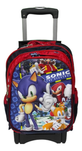 Mochila Sonic Lonchera Y Lapicera Con Ruedas O Llantas. Primaria Azul Oscuro Liso