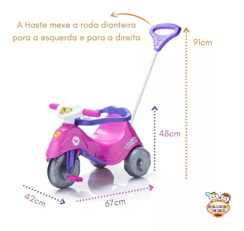 Triciclo infantil 2 em 1 c/ empurrador 1-3 anos bandeirante velotrol