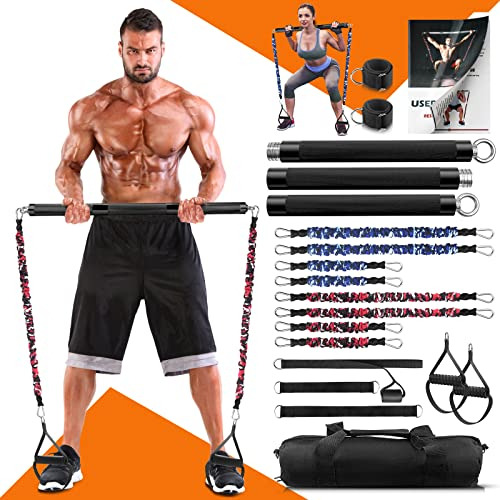 Portable Home Gym Resistance Band Bar Set With 8 Anti-b...