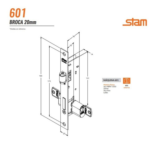 Imagem 2 de 2 de Fechadura Rolete Pivot. Perfil Stam 601 Inox Com 4 Chaves