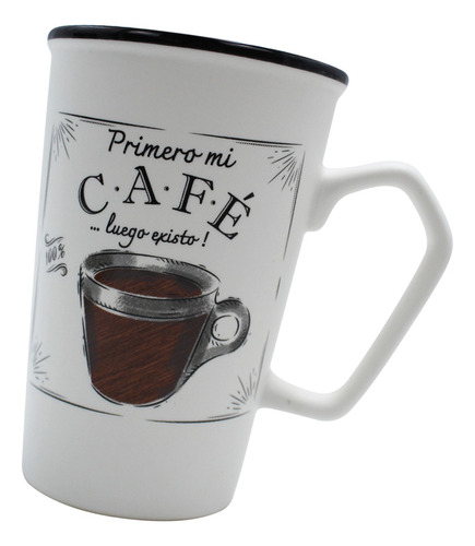 Taza Tarro De Porcelana Para Cafe Y Te Diseño Frases 400ml Color Luego existo Frase