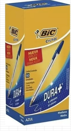 Lápiz Pasta Bic Cristal Punta Mediana Dura+ Azul X 50 Unds.