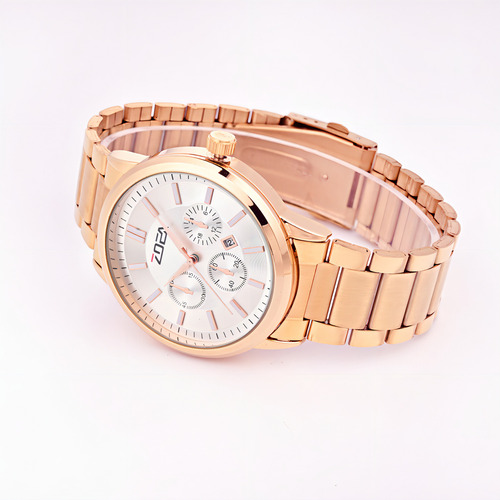 Reloj Zoeaez8001-m Hombre Acero Broncm 30mresistente Al Agua Correa Bronce Bisel Bronce