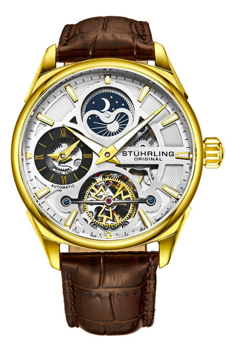 Reloj Stuhrling Para Hombre Legacy Special Reserve 3918 43mm Bisel Dorado Fondo Blanco