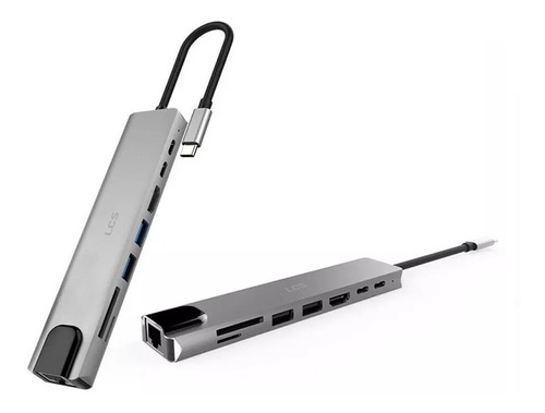 Imagen 2 de 4 de Hub Adaptador 8 En 1 Usb C 3.0 Hdmi 4k Usb Rj45 Sd Tf Pd Lcs