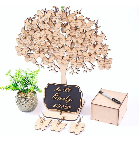 Arbol De Firmas Para Boda Con 100 Mariposas, Premium Mdf 6mm