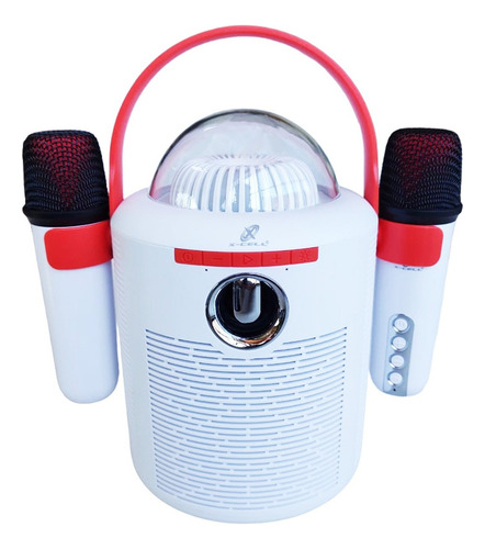Caixa De Som Bluetooth Portátil Com 2 Microfones Karaokê Cor Branco 5v