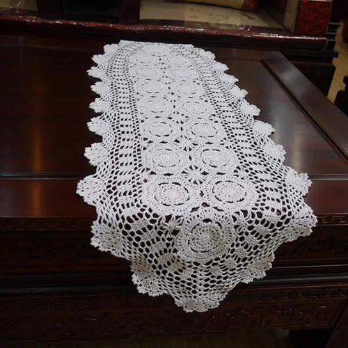 Damanni Oval Algodón Hecho A Mano Crochet Lace Table Runner 