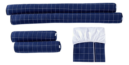 Jogo De Berço Americano Enxoval Kit Rolinho Bebê Lençol 7pcs Cor Azul-marinho Desenho Do Tecido C001