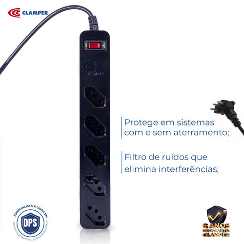 Filtro De Linha Iclamper Energia 5 Tomadas Régua de Proteção Surtos Elétricos E Raios Dps
