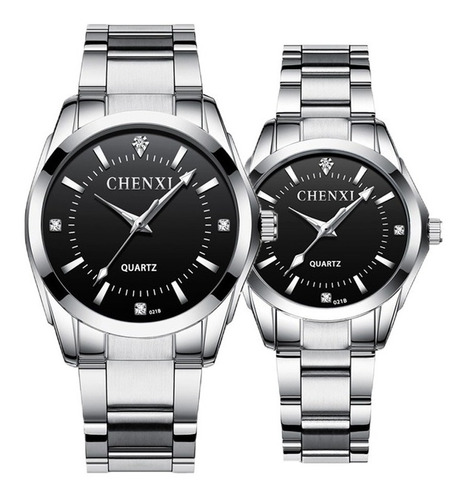 Duo Reloj Pareja Acero Inoxidable Contra Agua Estuche Cx