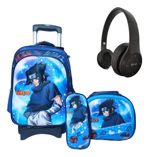 Kit Mochila Primaria Naruto Lonchera+lapicera+ Audifonos