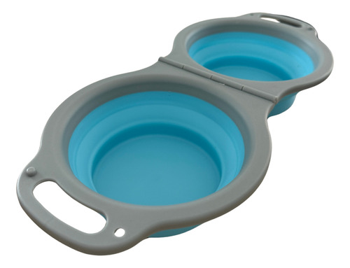 Plato Doble Portátil Retráctil Para Perro O Gato Bigo Pets Azul