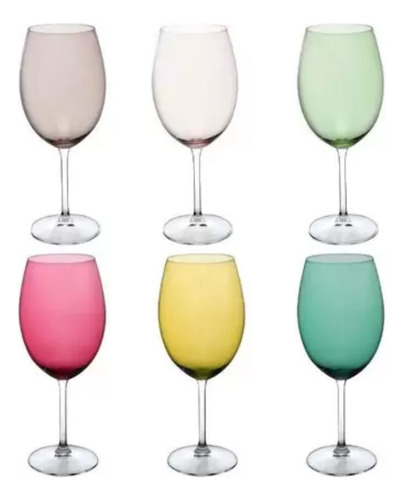 Jogo 6 Taças Cristal Bohemia Colibri 580ml Coloridas P/ Água
