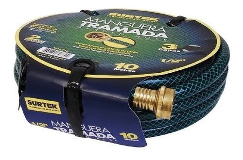 Manguera Tramada Verde 1/2 PuLG Conector Metal 20 M Surtek