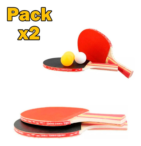 Pack X2 Set Juego Dos Paletas Raquetas Ping Pong + 3 Pelotas