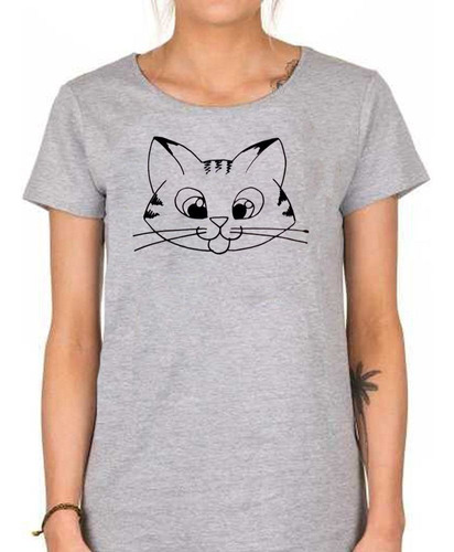 Remera De Mujer Gato Cara Sacando Lengua Vector