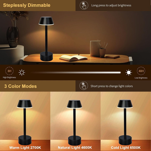 Lámpara De Mesa Inalámbrica, Luz Led De Escritorio Con Bater