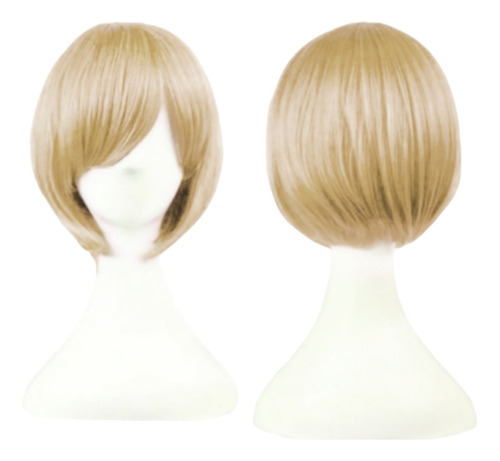 Peluca Rubio Oscuro Corta Con Cabello Liso Y Fleco Tamaño De La Base Unitalla