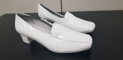 Sapato Mocassim Feminino Branco Social Em Couro Marinha 