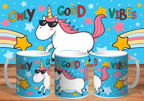 Taza Unicornio De Plástico - Good Vibes, Buenas Vibras - #k