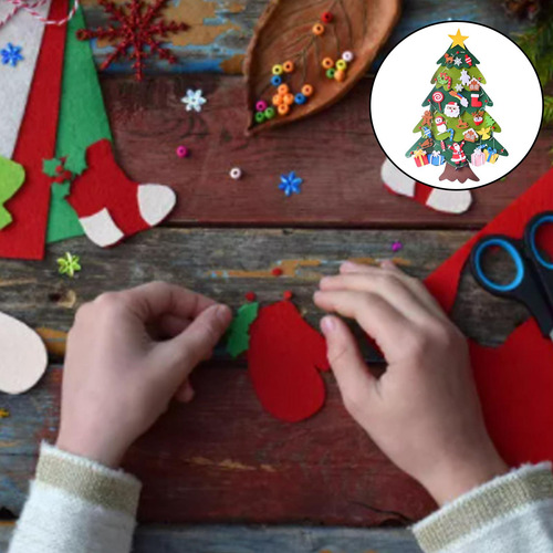 Felt Christmas .2 Ft Diy 30 Piezas + 2 M De Luces 70x98cm