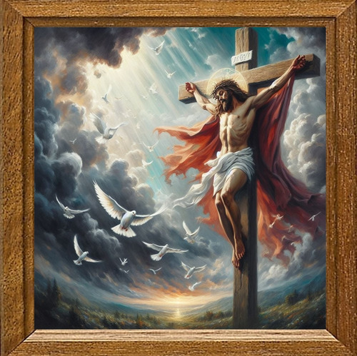 Cuadro Arte Digital Crucifixión De Jesús 50x50cm Pieza Única