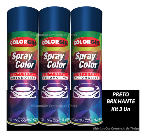 Kit 3 Tinta Spray Automotivo Preto Brilhante Colorgin