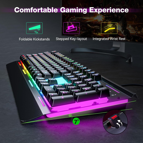 Teclado Inalámbrico Para Juegos Tecknet, Whisper Quiet, Negr