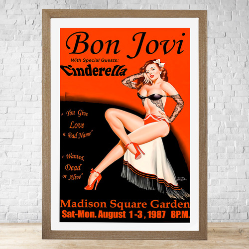 Cuadro Vintage Bon Jovi 30x40 Cm Con Vidrio Colgable C555 Marrón Claro Moderno