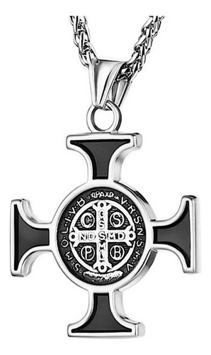 Colar São Bento Cruz Sagrada Amuleto Aço 316l Católico De Fé
