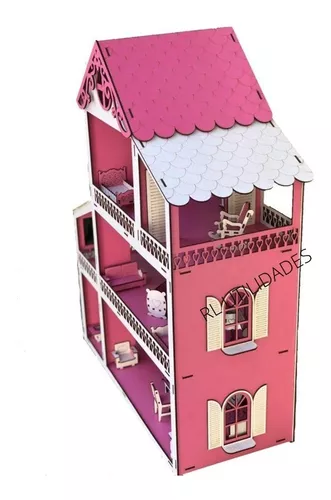 Casa De Boneca Barbie Completa Mdf Branca E Rosa + Kit