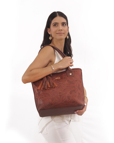 Imagen 2 de 8 de Bolso De Piel Cincelado Soraya Bolsa Dama Artesanal Env Full