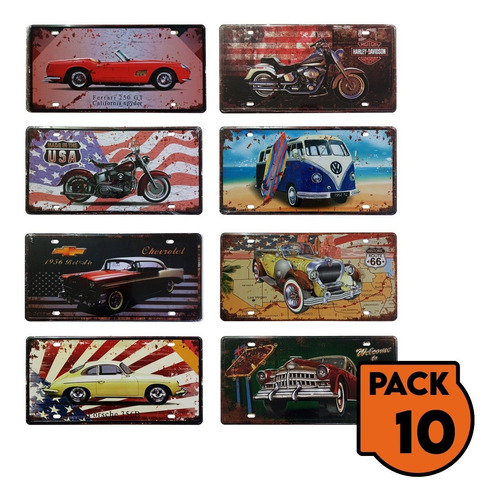 Pack 10 Patente Placa Souvenir Metalica / Lhua Store