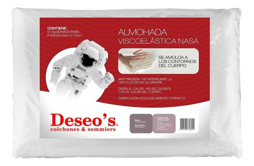 Almohada Fibrasca Viscoelástica Nasa C/funda 100% Poliéster