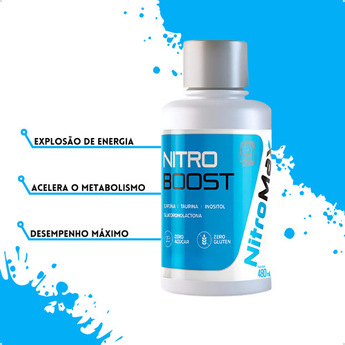Nitro Boost Thermogenico 480ml - Nitromax - Liquid Energy Sabor Açaí Com Guaraná