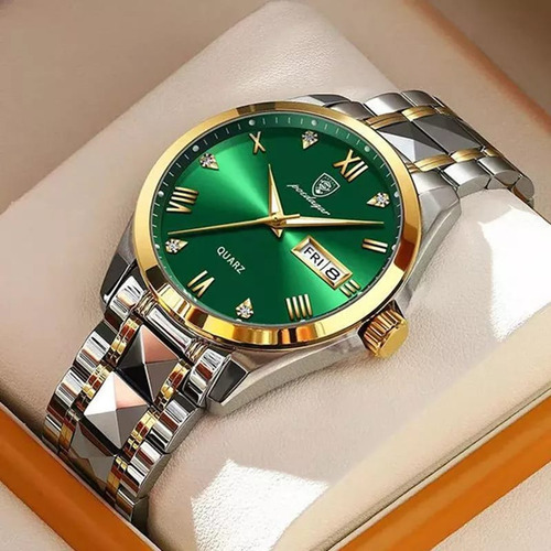 Reloj Poedagar De Acero Inoxidable De Fondo Verde Modelo 985
