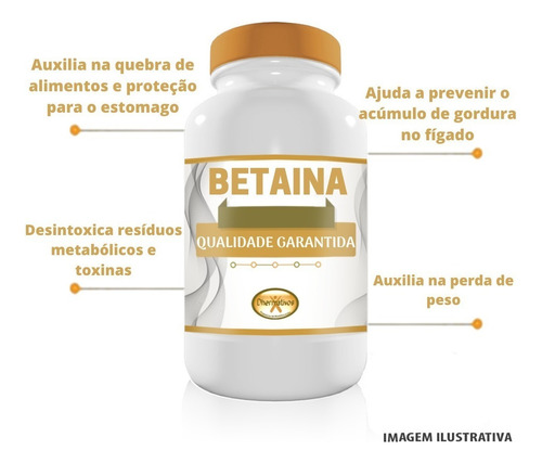 Betaina Cloridrato (hcl) 600mg Digestivo Com 120 Cápsulas Sabor Sem Sabor