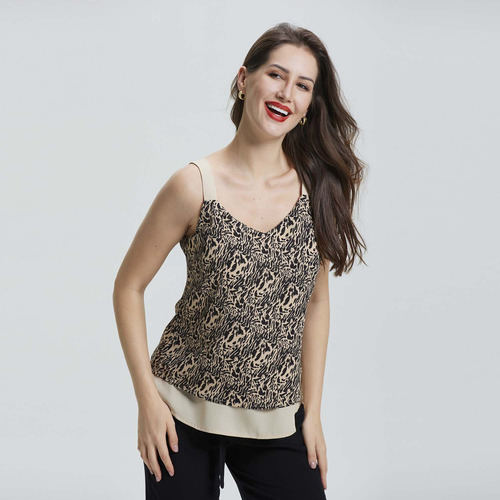 Blusa Doble Capa Full Rapport Beige Mujer Fashion's Park