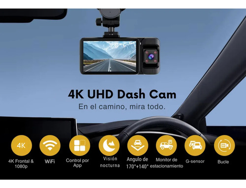 Mr. Gadgets Dash Cam Para Auto 4k + 1080p 3 Cámaras Frontal Trasera Interior Con Wifi Gps Visión Nocturna Sensor G Grabación En Bucle Ángulo 170° Micrófono Pantalla 3 Soporta Sd 256gb