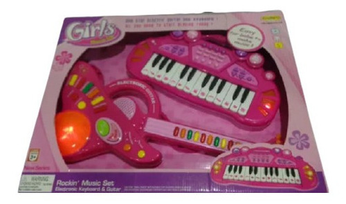 Imagen 1 de 9 de Guitarra Y Piano Electrónico Con Luz - Juguetes Regalo Niñas