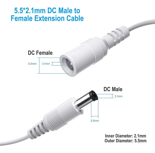 Cable De Extensión De Alimentación Para Camara 2,1x5,5mm 5 M