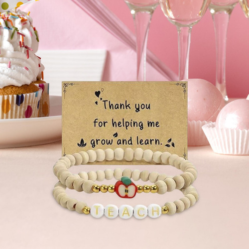 2x Pulseras De Cuentas De Madera Pulseras De Estilo C