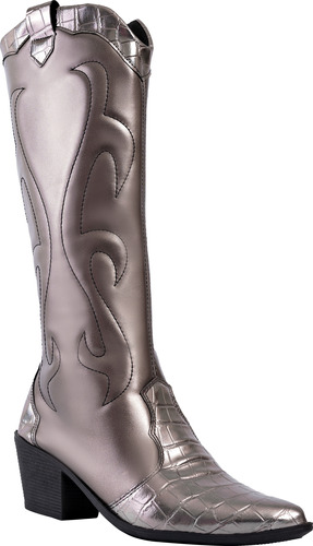 Bota Feminina Texana Bordada Western Bico Fino Confortavel