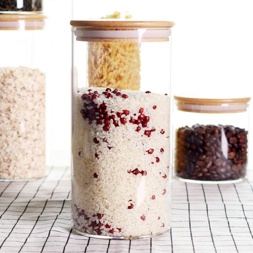 Juego De 5 Recipientes De Cocina Apilables Con Tapa De Bambú