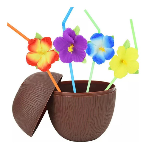 6pcs De Vasos Hawaianos Para Fiestas De Coco Y Piña