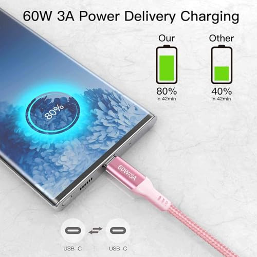 Cable Usb C A Usb C De 60w 30 Pies Rosa Tipo-c De Carga Rápi