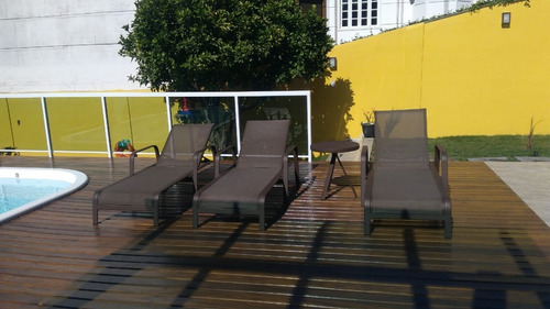 Espreguiçadeiras Piscina Encosto Regulável + Mesa Alumínio