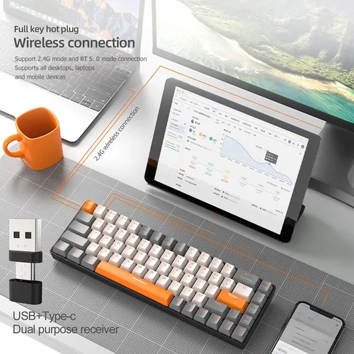 Teclado Mecánico Inalámbrico Ergonómico Para Juegos K68