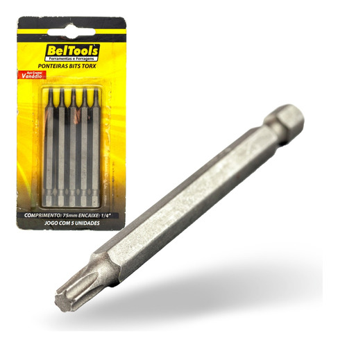 Kit C/ 5 Ponta Bit Torx 75mmx1/4xt27 Beltools